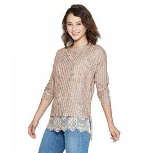 NWT Xhilaration Round Neck Lace Trim Pullover S